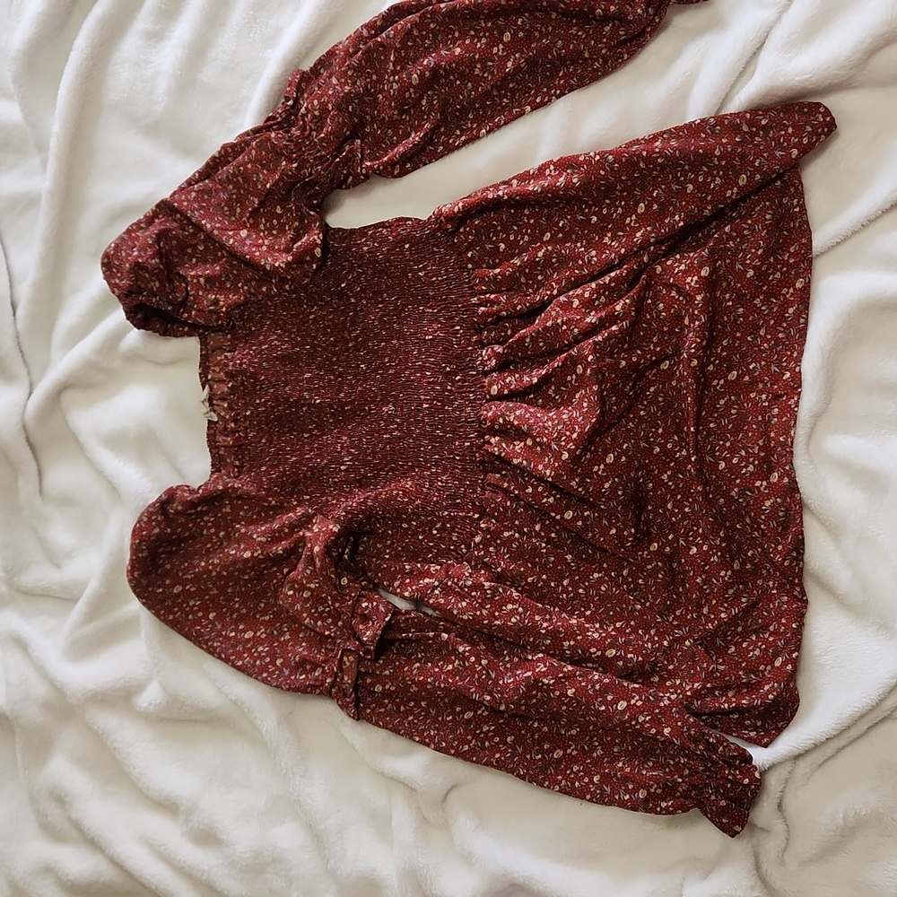 Cute Red Long Sleeve Blouse